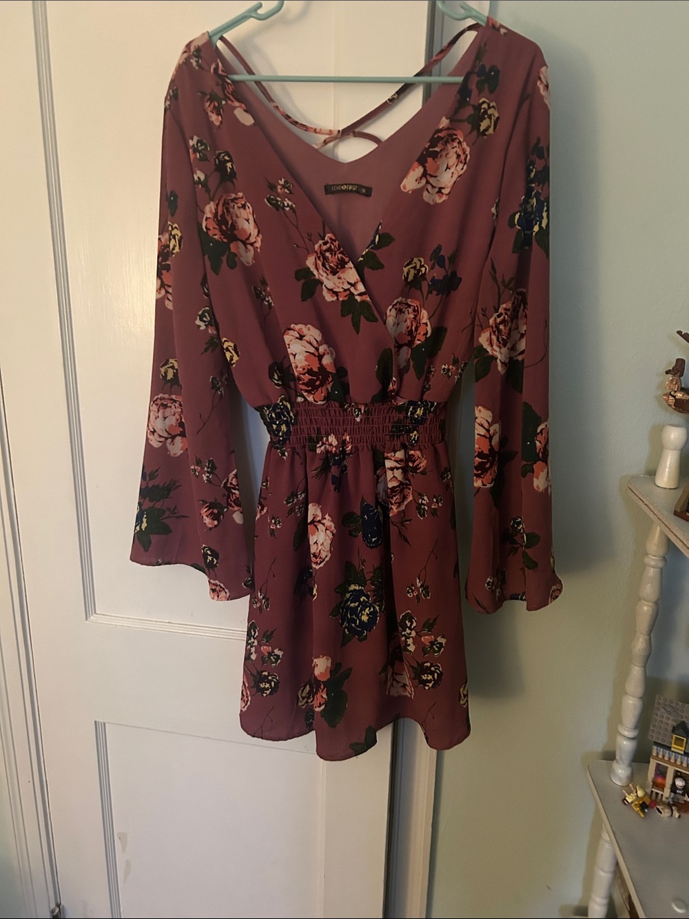 Floral Smocked-Waist Midi Dress - Mauve Pink